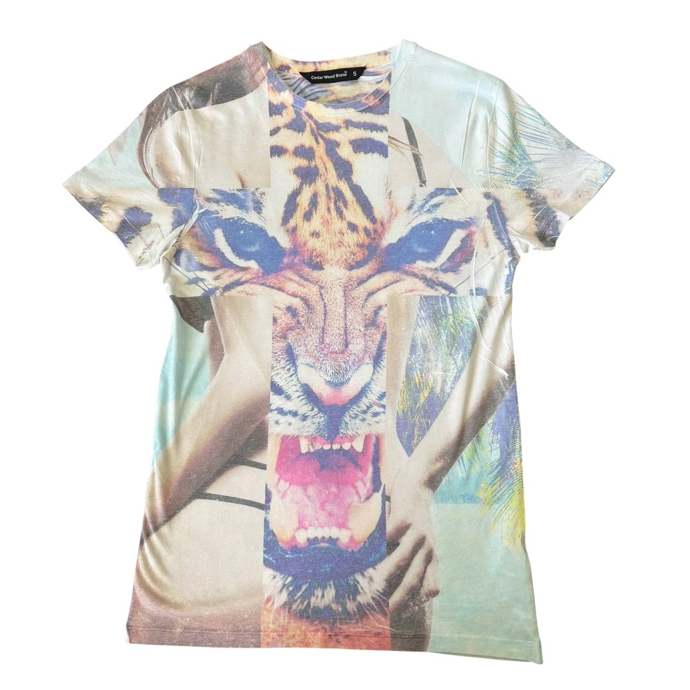 Cedar Wood State Mens Tiger Tropical Graphic T-Shirt S Art Skater Indie